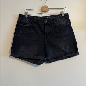 Noisy May Black Distressed Roll-Hem Denim Shorts